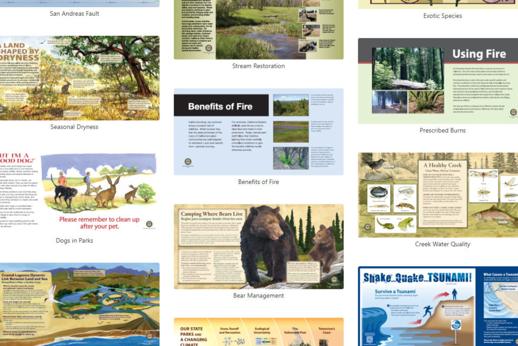 A collage of different interpretive panels