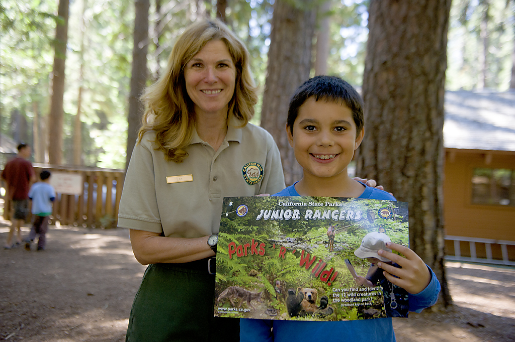 junior_ranger_folsom Photo of a CA Parks Interpreter Guide with a Junior Ranger student