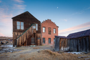 Old wooden and brick structures in Bodie State Historic Park