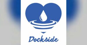 Dockside Podcast Logo. A water droplet within a blue heart, with the title of the podcast underneath.