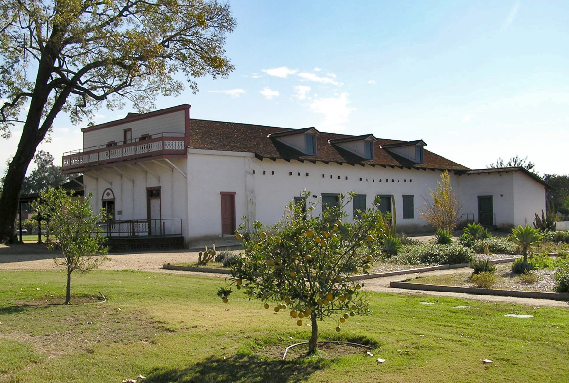 Pío Pico State Historic Park. A historic adobe house and surrounding gardens