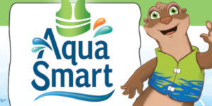 Logo for AquaSMART, a lifejacket and a cartoon river otter