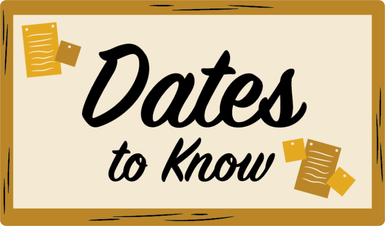Illustration of a bulletin board with text reading "Dates to Know"