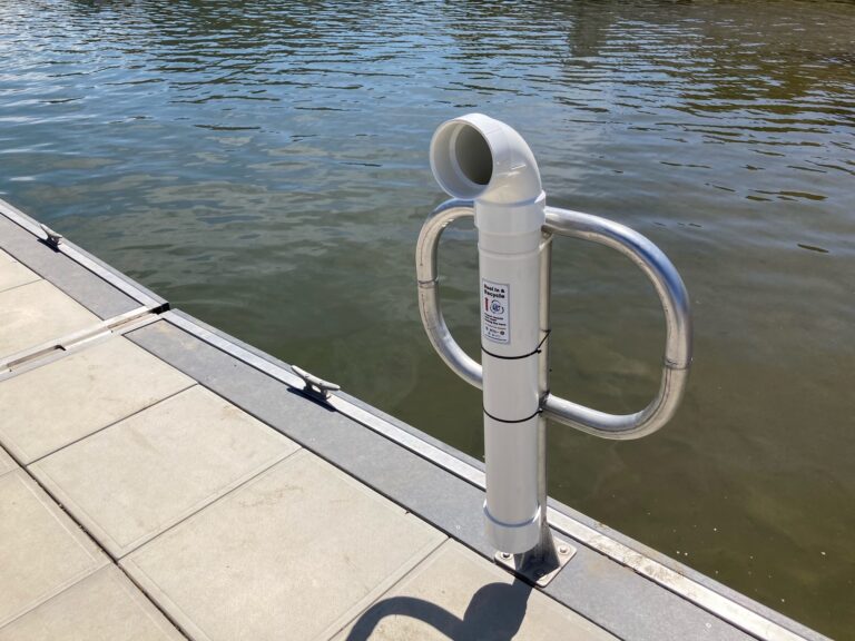 Photo of a fishing line recycling station at Lake Piru