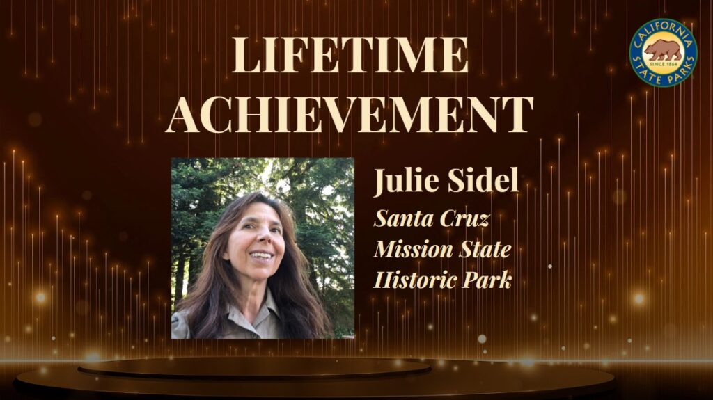 Graphic title card featuring a decorative background evocative of a televised award show stage, the logo for California State Parks, and the text 