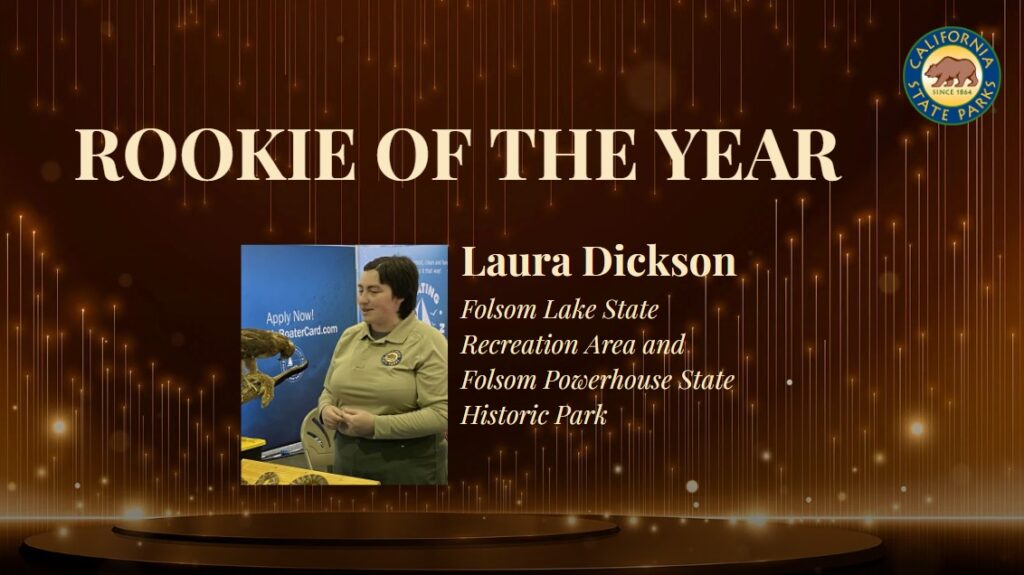 Graphic title card featuring a decorative background evocative of a televised award show stage, the logo for California State Parks, and the text 